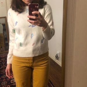 White “Healthy Food” Print Sweater